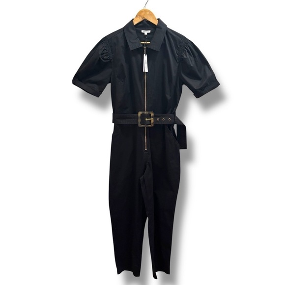 NWT WeWoreWhat Black Belted Puff Sleeve Jumpsuit - Size Large - Picture 1 of 10